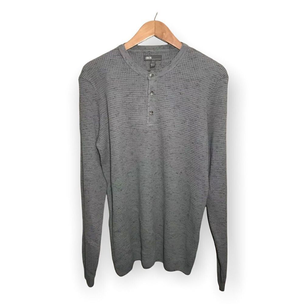 Asos Mens Waffle‎ Knit Sweater Shirt Size Medium Long Sleeve Buttons Gray NWT